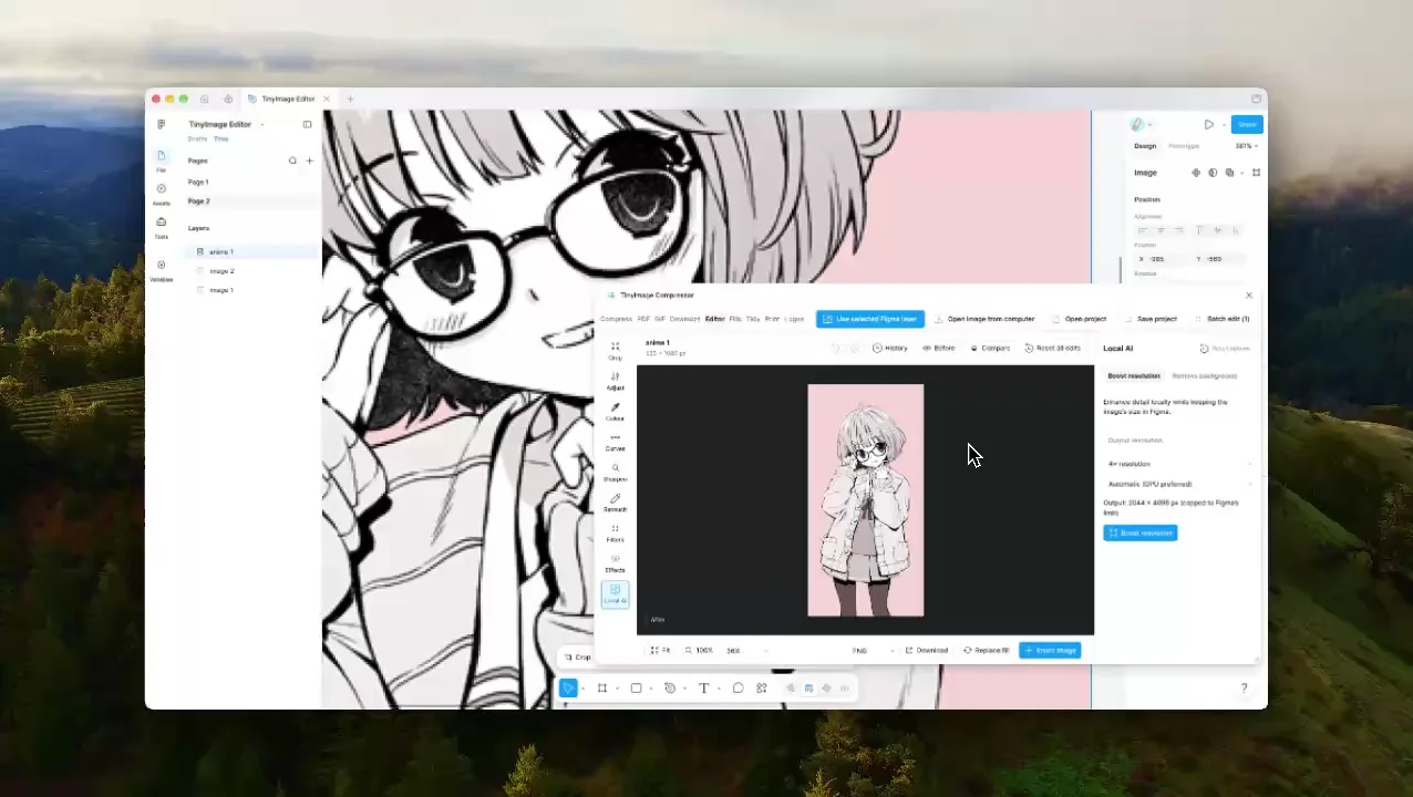 Image upscaling demonstration in TinyImage
